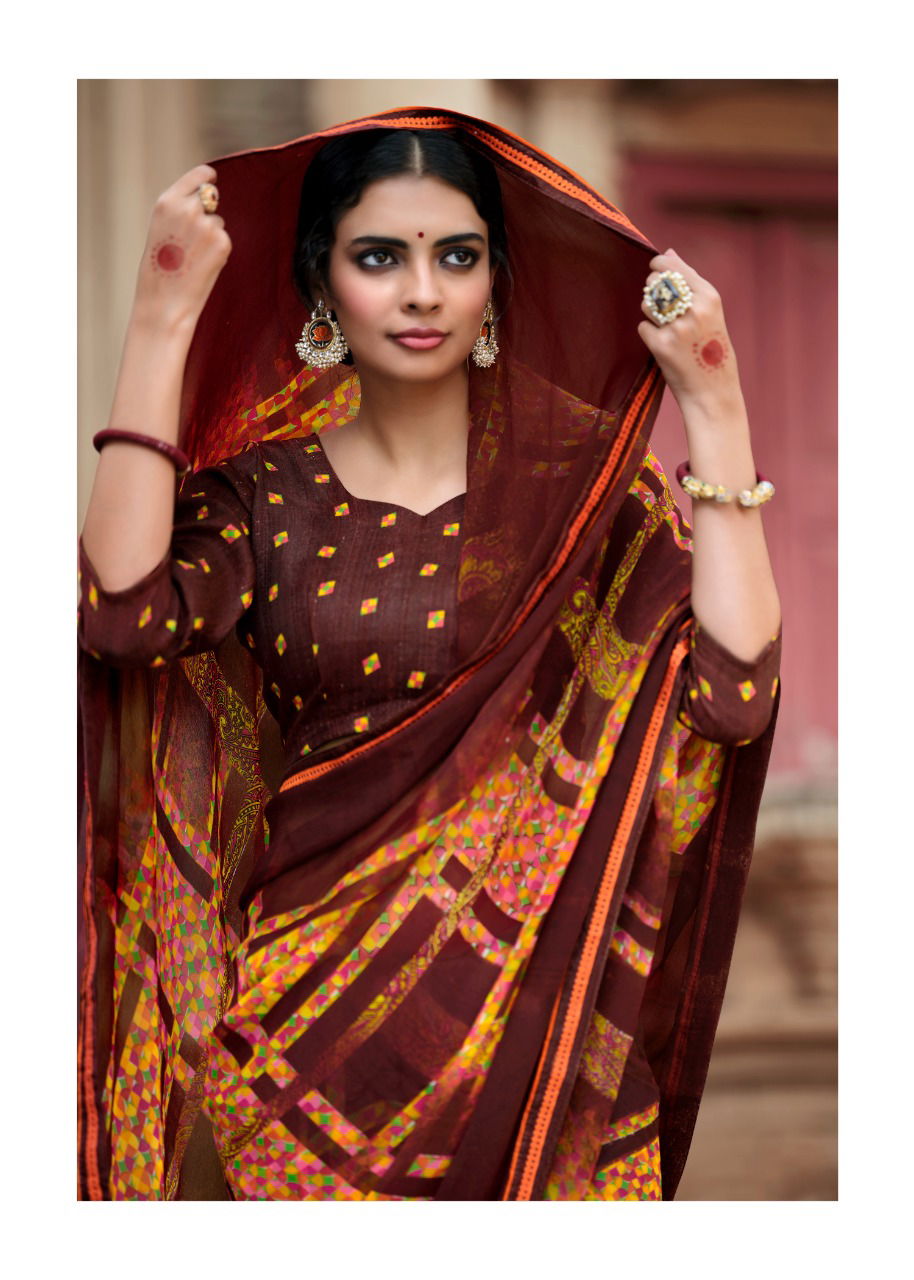 Kashvi Jasleen Fancy Wear Georgette Ethnic Wear Printed Saree Collection